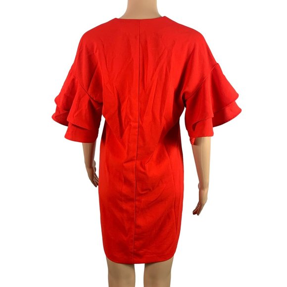 ZARA WOMAN Size Extra Small Red Ruffle Short Sleeve Dress - Picture 5 of 7